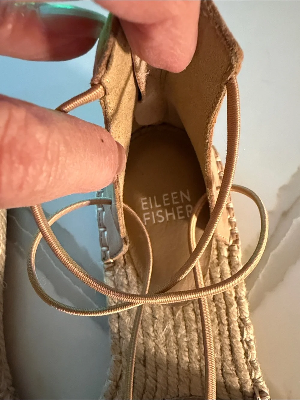 Eileen Fisher Tan Leather Lace-Up Espadrilles, size 6.5